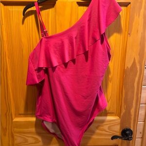 Pink One-Shoulder Ruffle Swimsuit